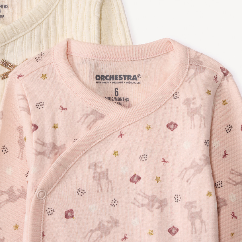 Lot de 5 bodies manches longues motifs Faon pour bébé fille avec ouvertures différentes selon l'âge 