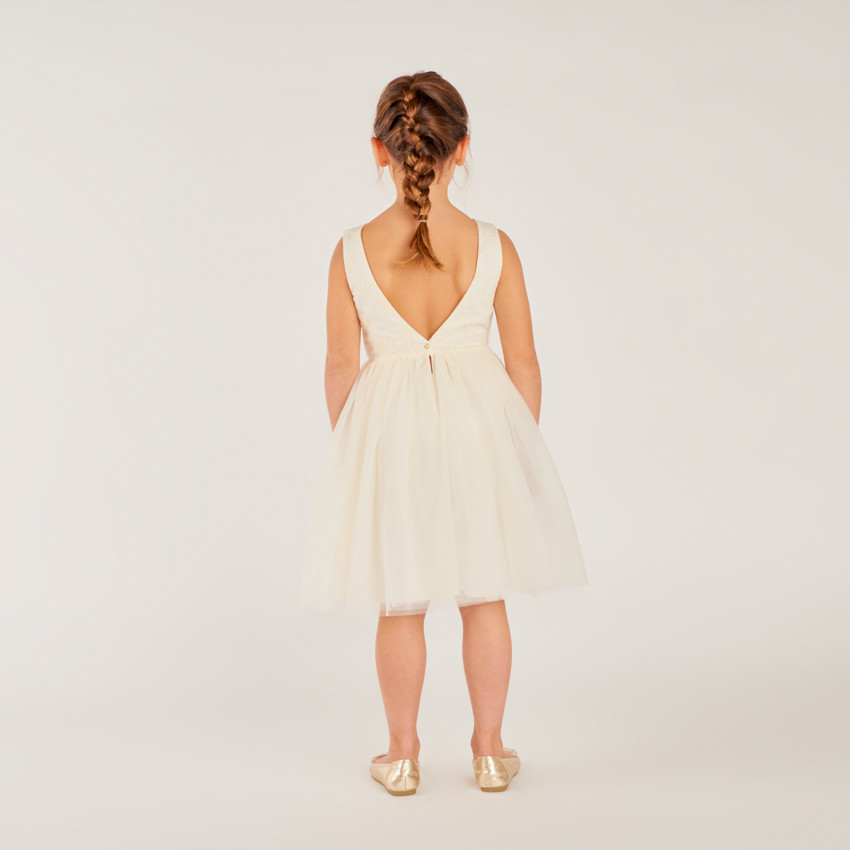 Robe de cérémonie en satin et tulle fleuri pour fille 