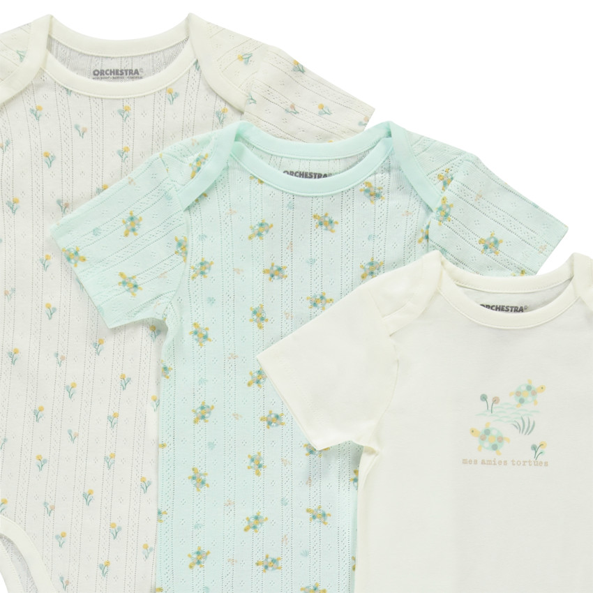 Lot de 5 bodies manches courtes motifs tortues pour bébé fille avec ouvertures différentes selon l'âge 