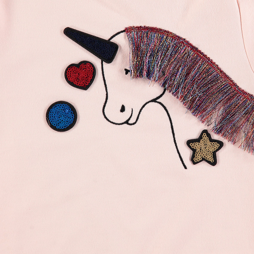 Sweat en molleton uni avec Licorne brodée et 4 adhésifs repositionnables fournis 