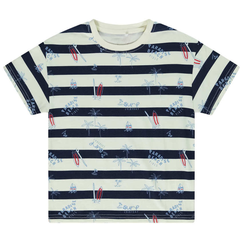 T-shirt manches courtes rayé avec imprimé fantaisie pour garçon 