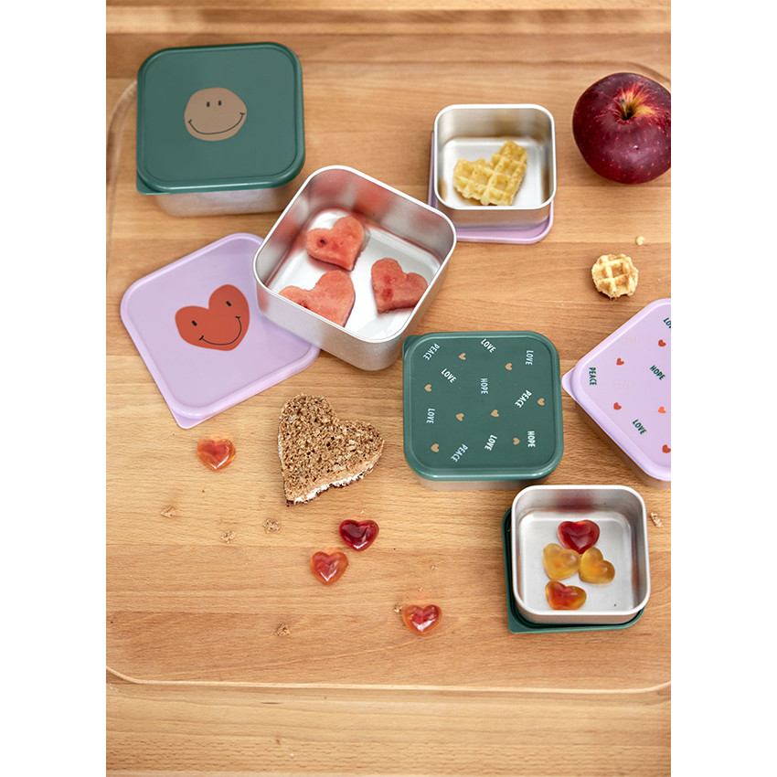 Set de 3 Boîtes à goûter Inox Happy Rascals Coeur Lavande 