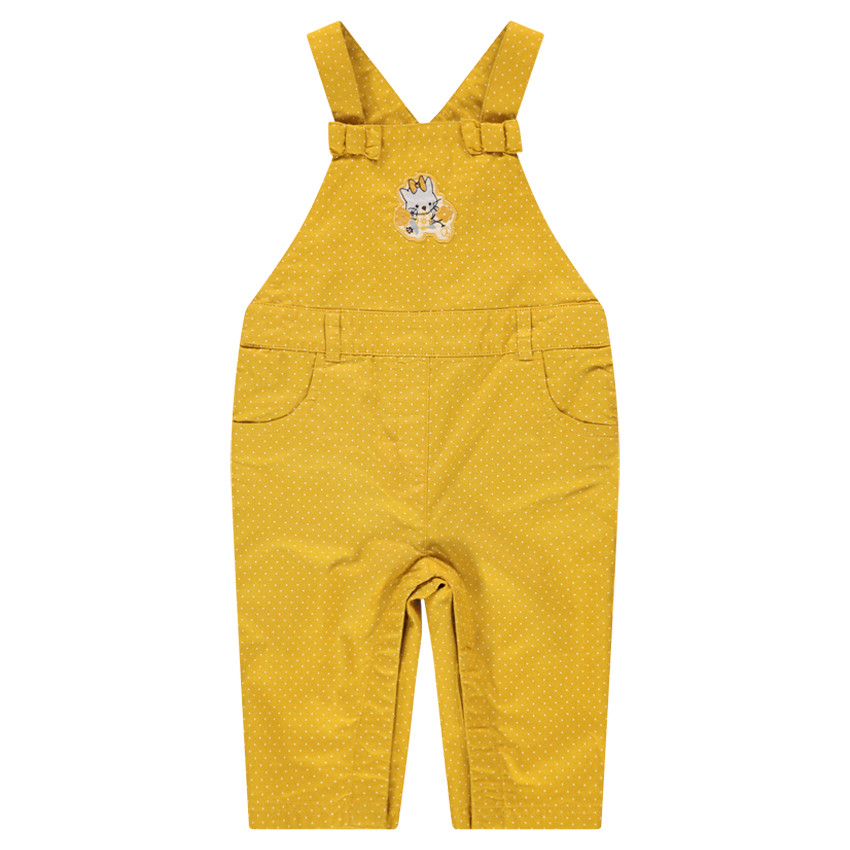 Salopette longue en coton avec pois imprimés et chat patché 