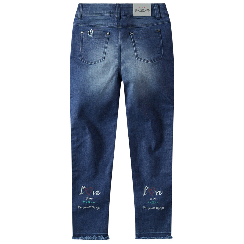 Jean effet used et crinkle à bandes appliquées 