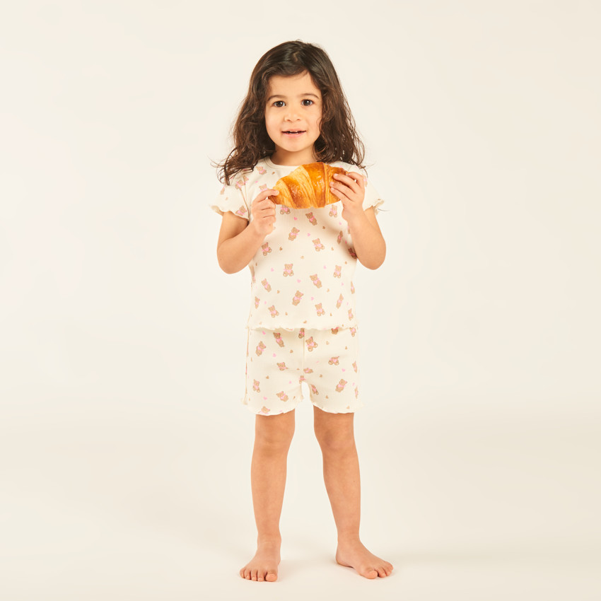 Set de pyjama court 2 pièces t-shirt + short motifs oursons pour bébé fille (finitions différentes selon l'âge) 