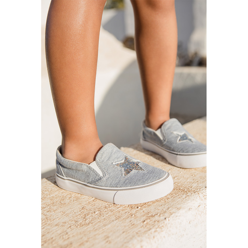 Baskets basses élastiquées en toile avec étoile en sequins 