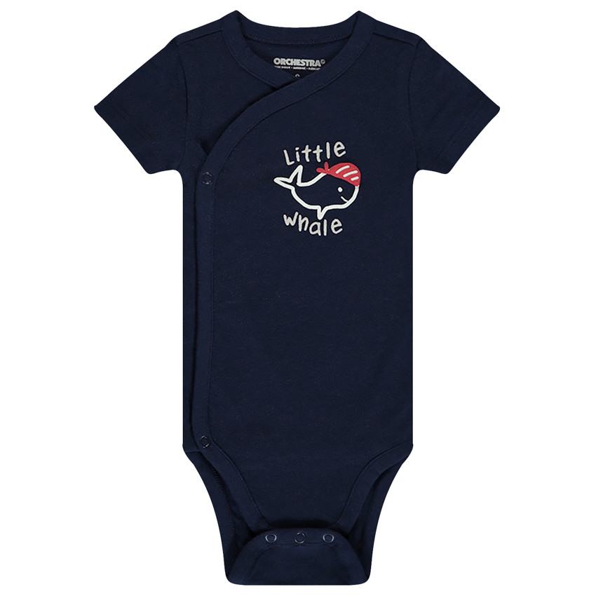 Lot de 7 bodies manches courtes motifs baleines pour bébé garçon avec ouvertures différentes selon l'âge 