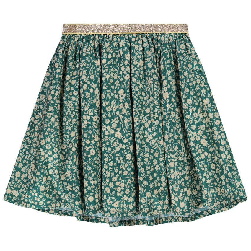 Jupe courte patineuse en voile de viscose imprimé fleuri pour fille 