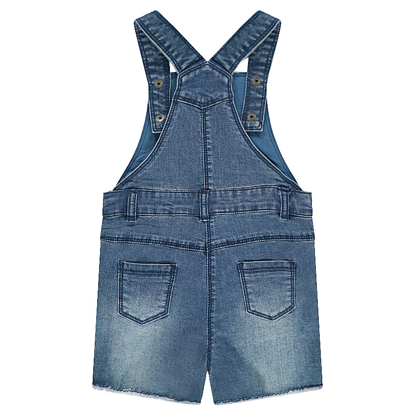 Salopette short en jeans used avec badges patchés Smiley Baby 