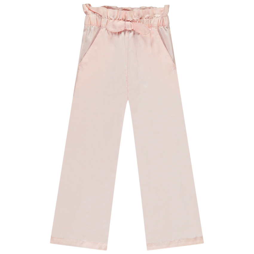 Pantalon large coupe paper bag avec nœud pour fille 