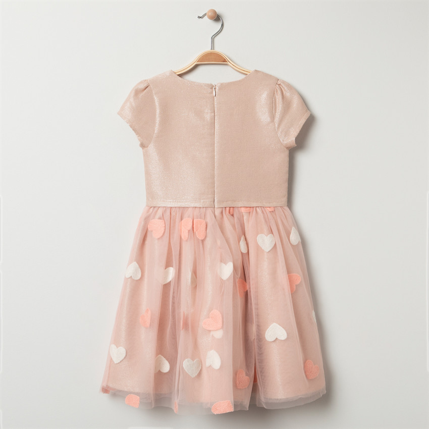 Robe de cérémonie manches courtes bi-matière à coeurs 