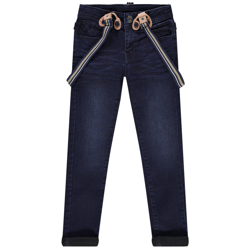 Jean effet used slim à bretelles amovibles 