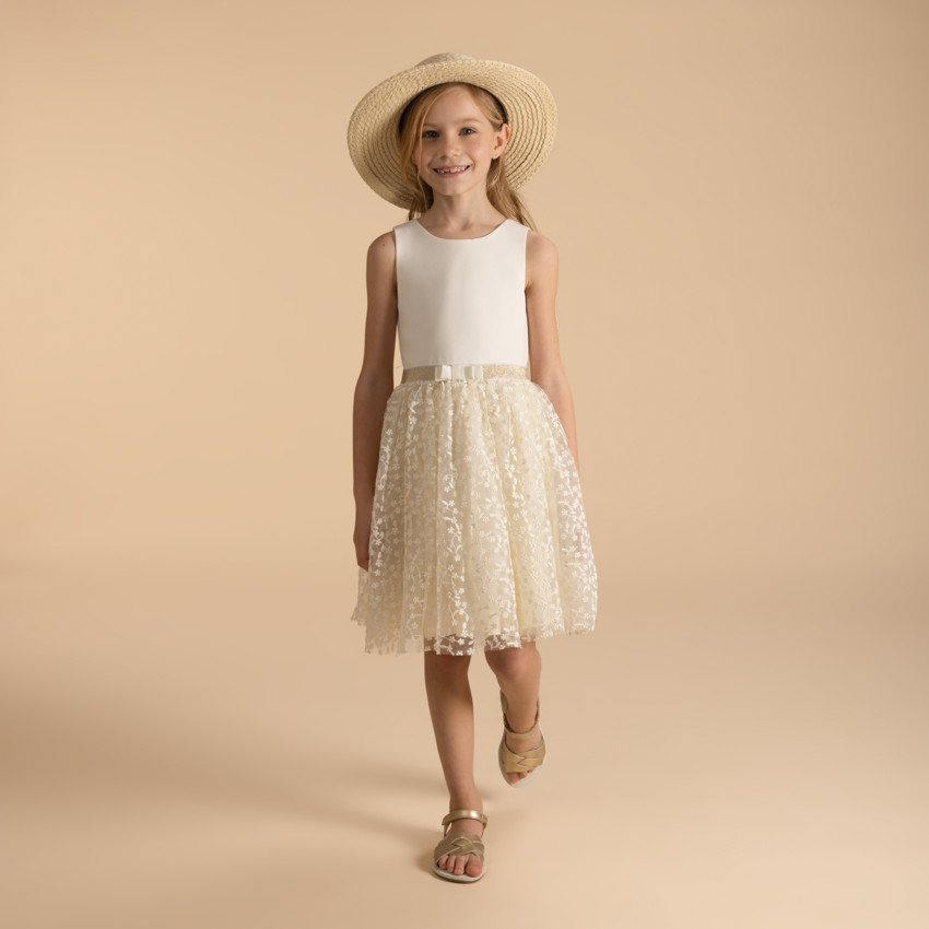 Robe de cérémonie à tulle brodé et dos ajouré cœur pour fille