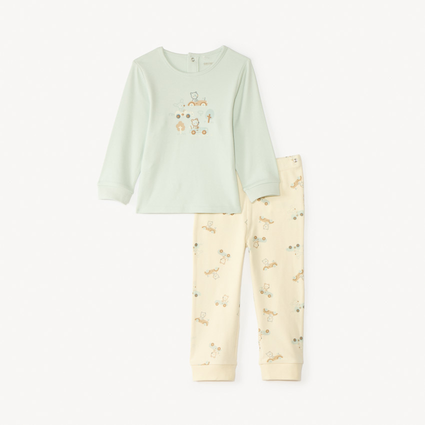 Pyjama 2 pièces en interlock t-shirt manches longues + pantalon pour bébé garçon (finitions différentes selon l'âge) 