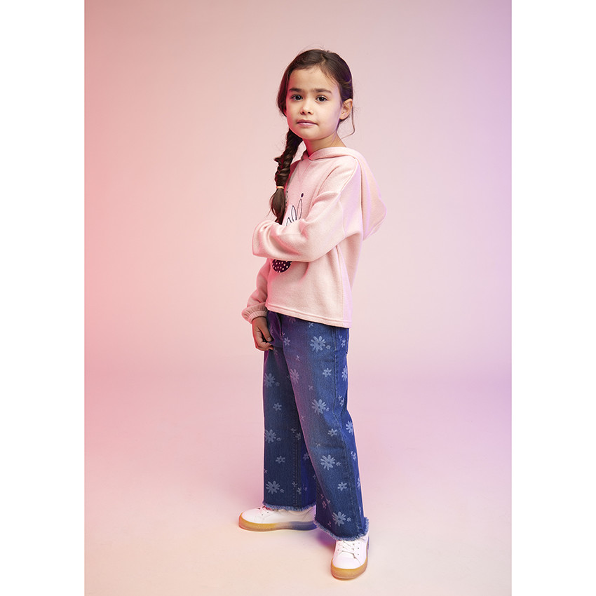 Jean flare en denim imprimé fleurs pour fille 