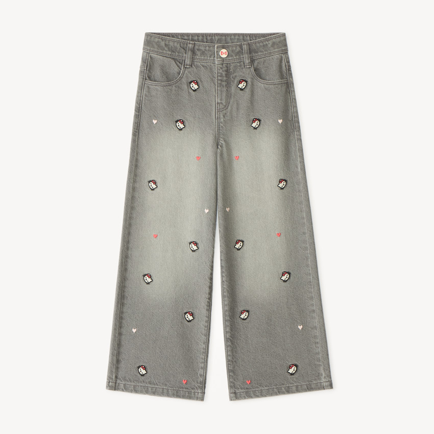 Jean large fille brodé Hello Kitty