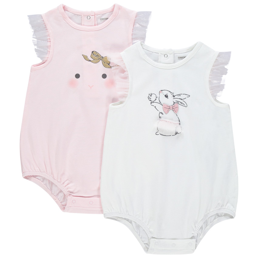 Lot de 2 combinaisons courtes à manches en tulle et motif fantaisie 