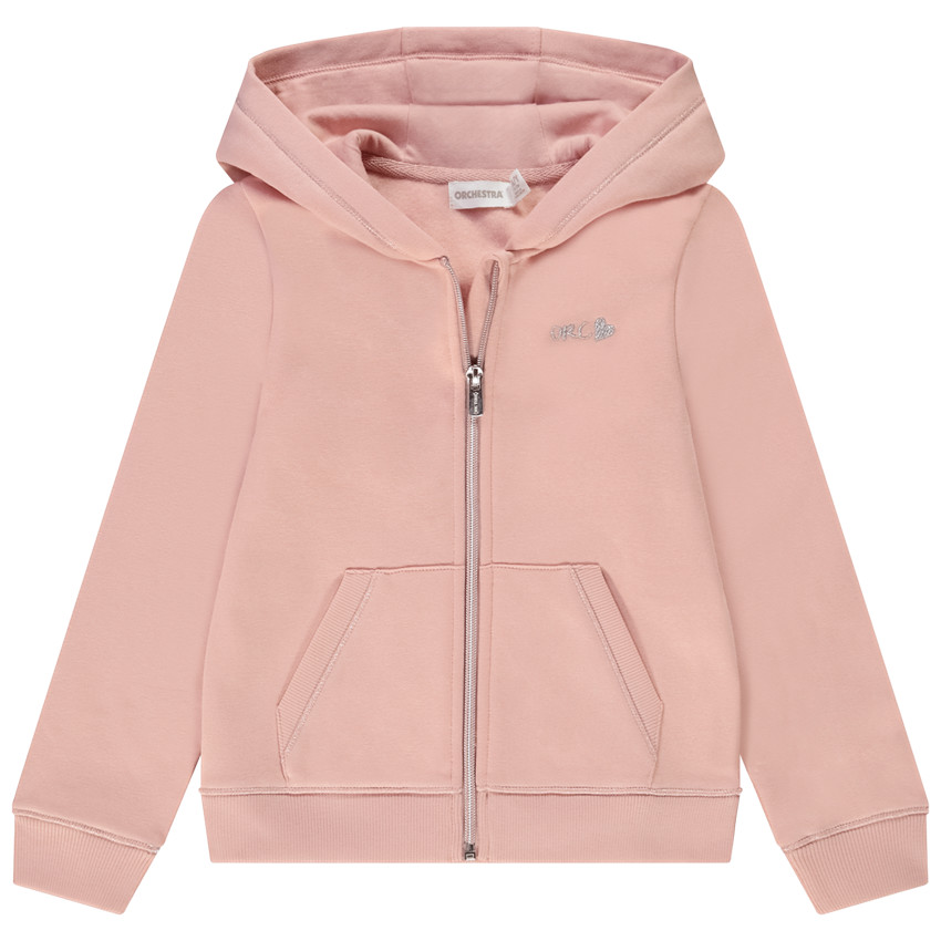 Gilet à capuche uni molletonné et brodé pour fille 
