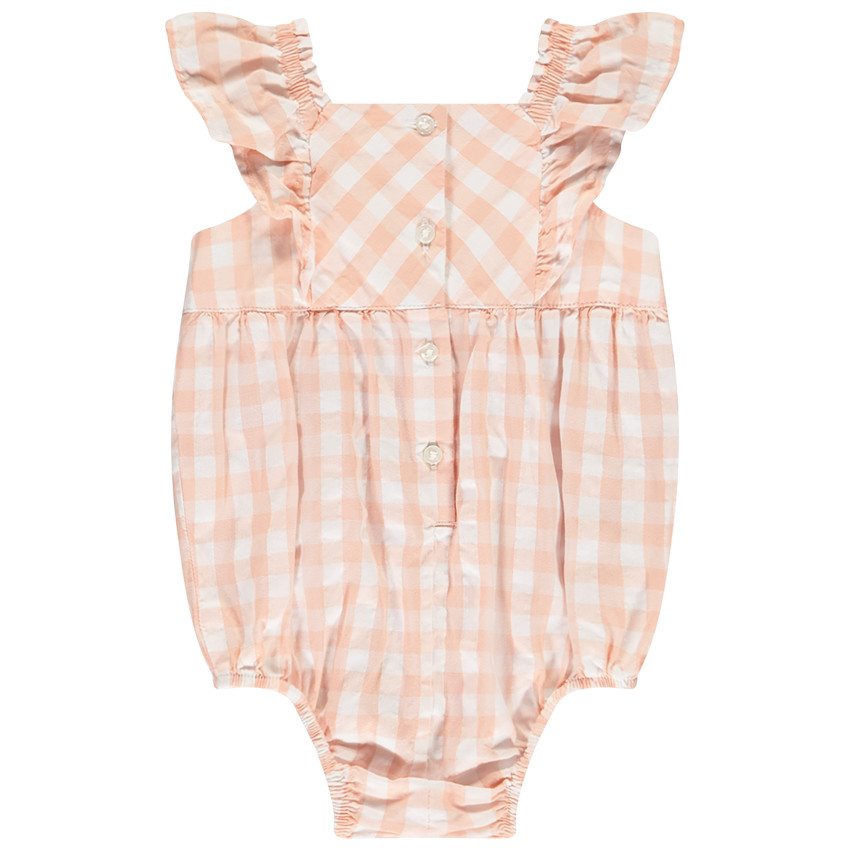 Barboteuse à carreaux vichy et patch baleine pour bébé fille 