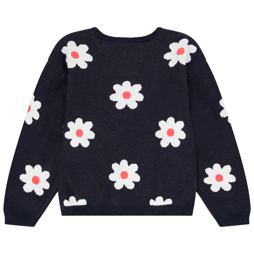 Pull en tricot imprimé fleurs en jacquard pour fille 