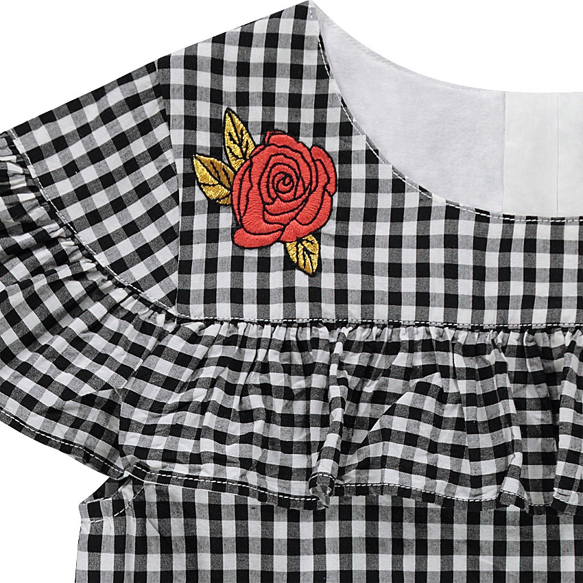 Junior - Robe à carreaux vichy avec roses brodées 