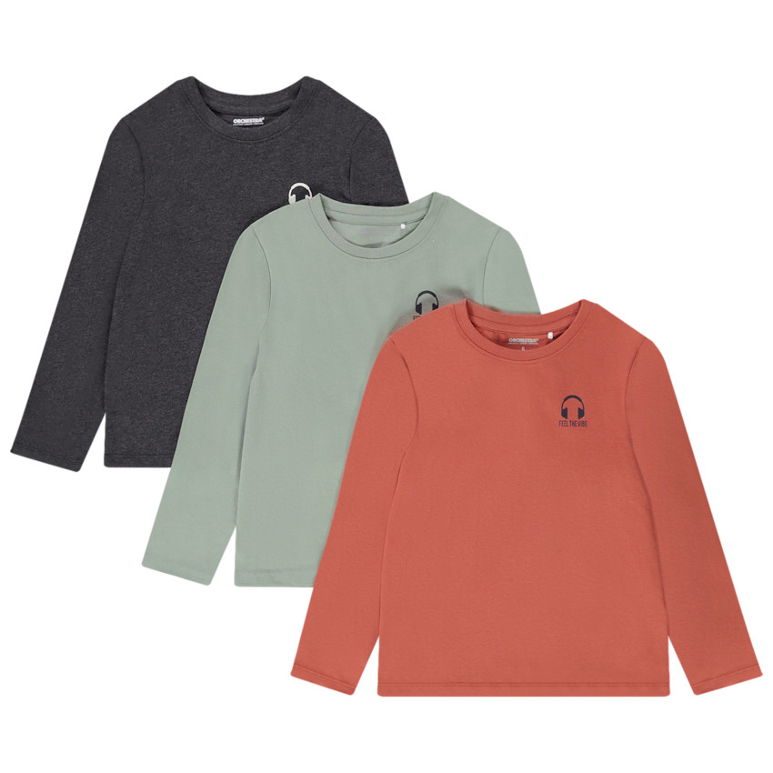 Lot de 3 t-shirts manches longues en jersey print casque pour garçon