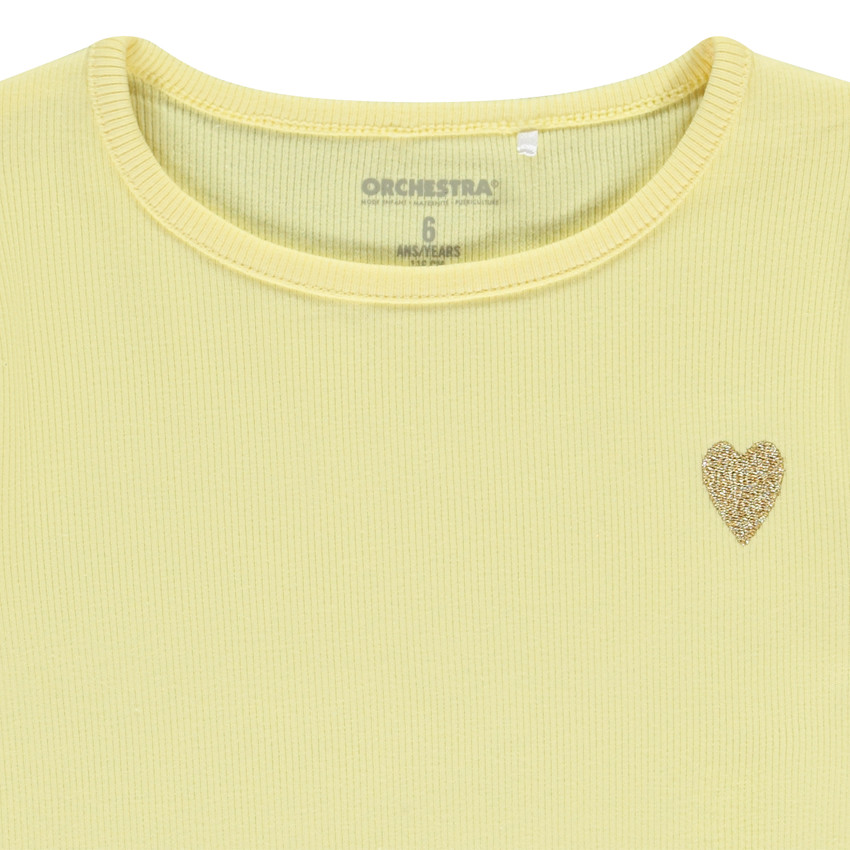 T-shirt manches courtes côtelé à cœur brodé pour fille 