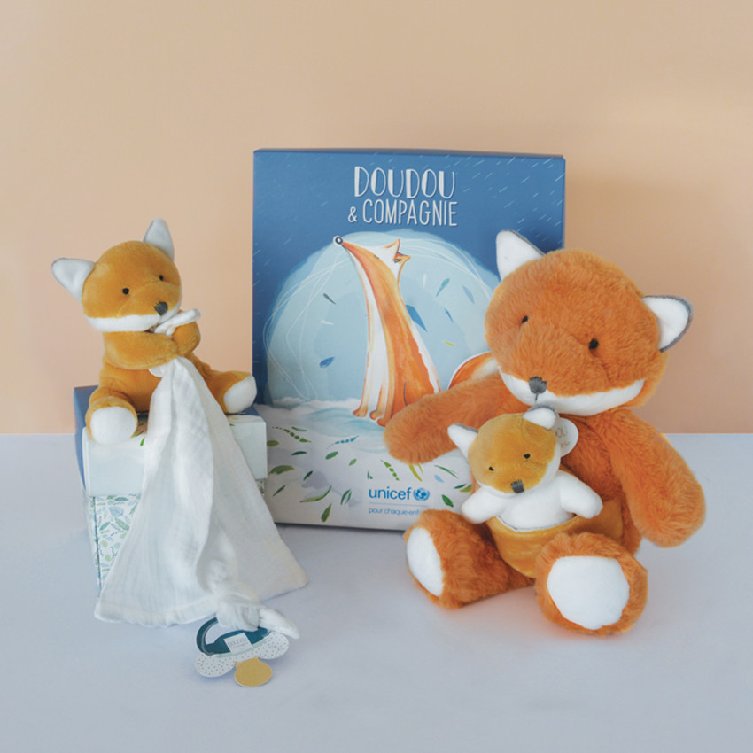 Doudou attache sucette renard 