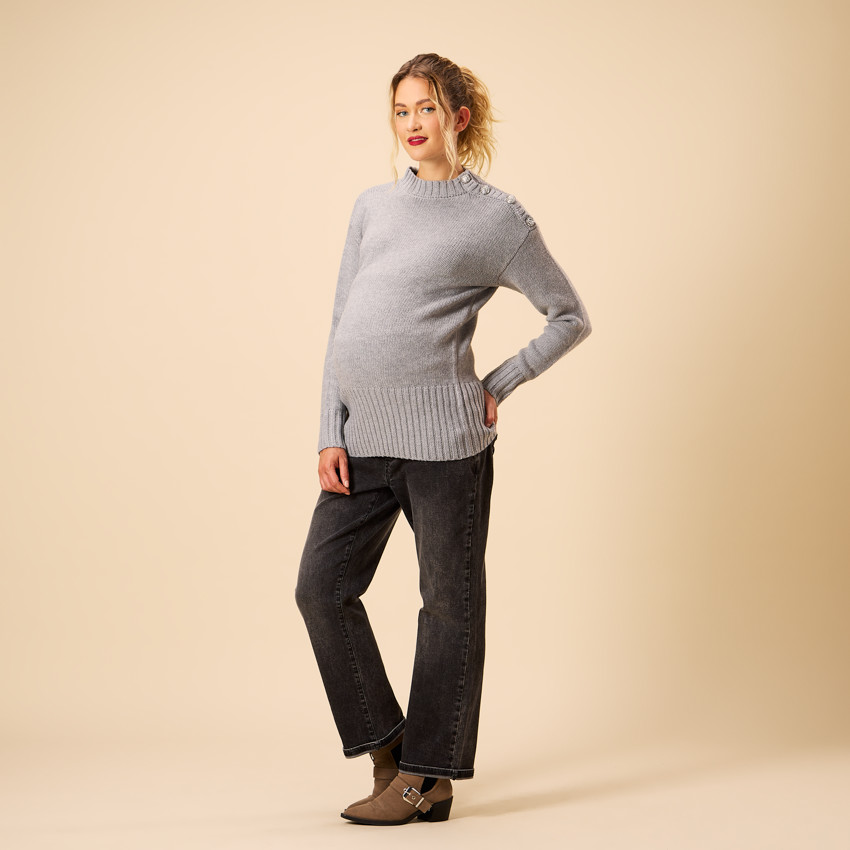 Pull en tricot avec boutons à strass pour femme 