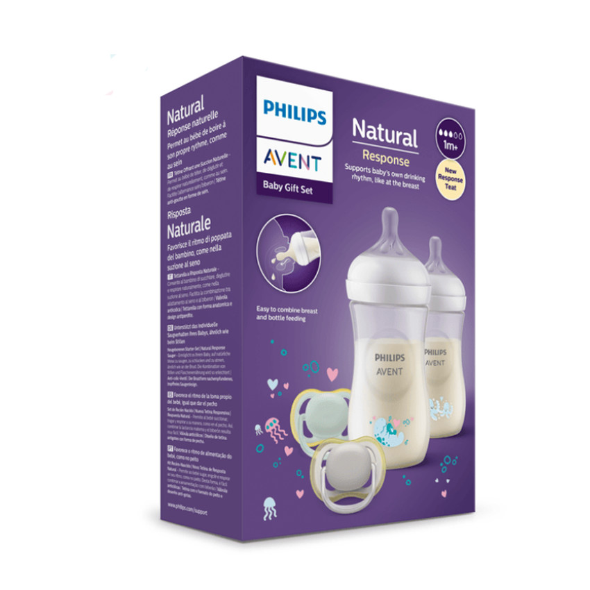 Coffret naissance 2 biberons Natural 3.0 Response monde marin + 2 sucettes - Transparent (Philips Avent) - Image 3