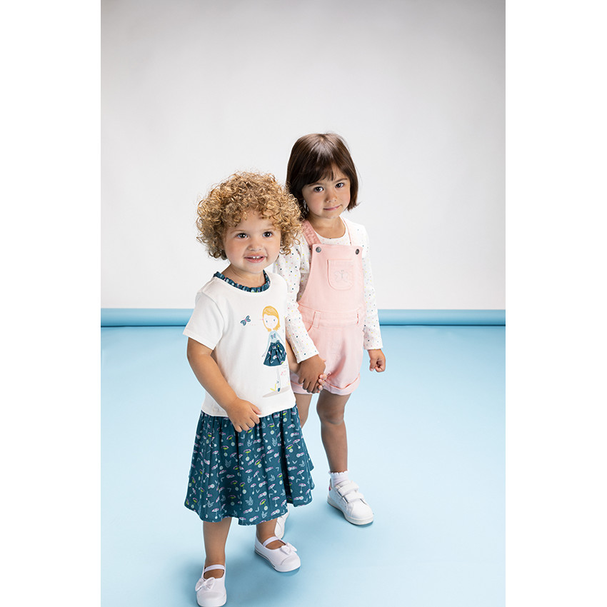 Ensemble t-shirt en maille côtelée + salopette courte pour bébé fille 