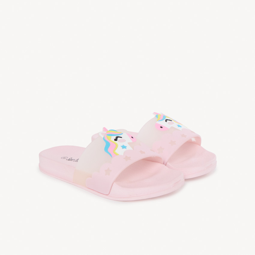 Claquette licorne en relief pour fille - avec lanière selon la pointure