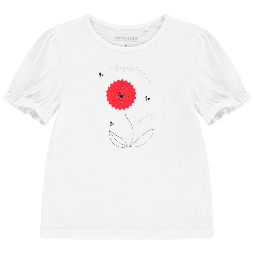 T-shirt manches courtes patch fleur brodé pour fille 
