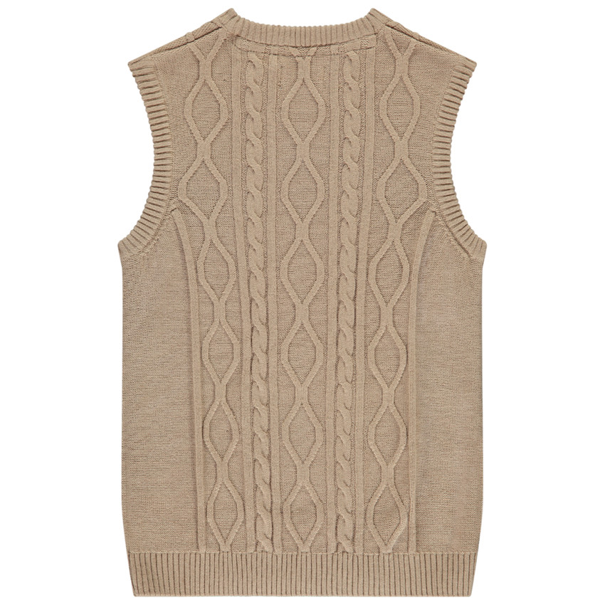 Pull sans manches en tricot torsadé col V pour garçon 