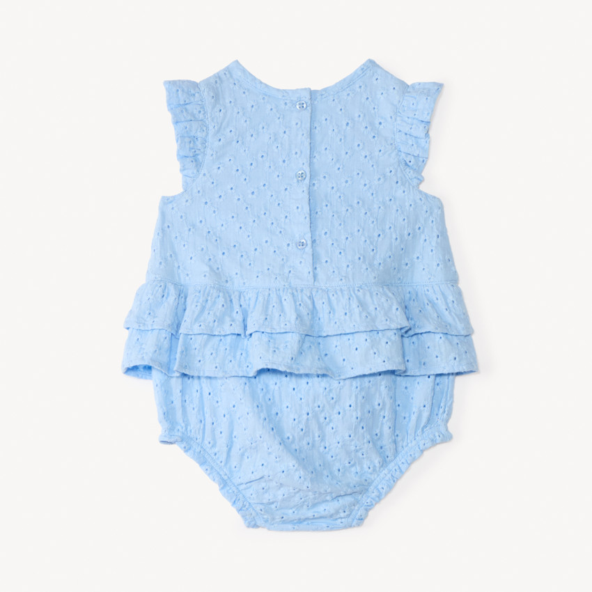 Barboteuse en broderie manches volantées pour bébé fille 