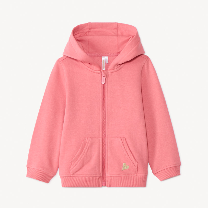 Gilet uni en molleton avec cœur lurex brodé pour bébé fille - Rose