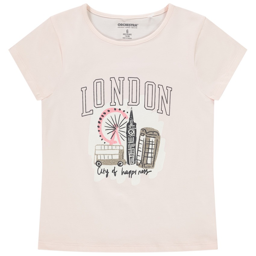 T-shirt manches courtes print pailleté capitale pour fille 