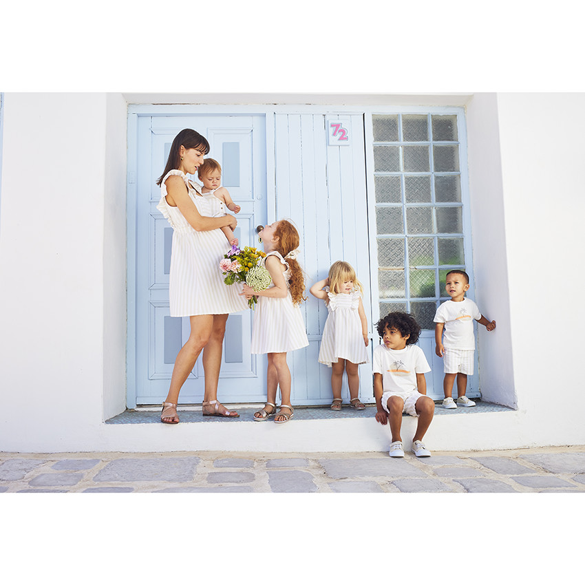 Robe manches courtes volantées à rayures pour bébé fille 