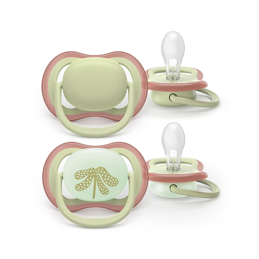 Lot de 2 sucettes silicone 6-18M Ultra Air jour/nuit mix