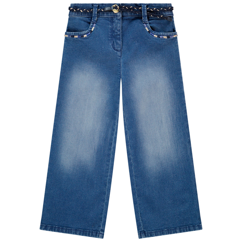 Jean large pour fille effet délavé à ceinture amovible Main Jean large pour fille effet délavé à ceinture amovible