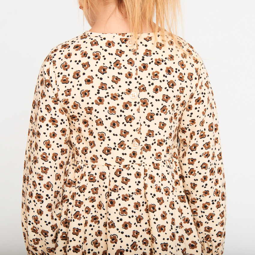 Robe manches longues imprimées fleurs plates pour bébé fille  