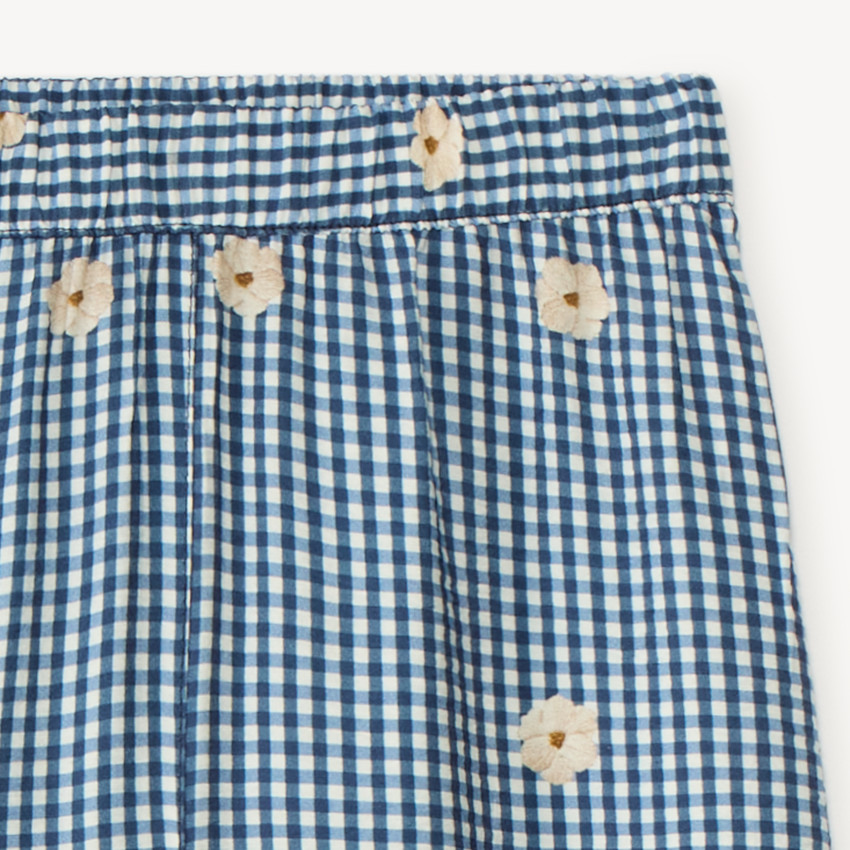 Pantalon large vichy et broderie fleurie pour fille 