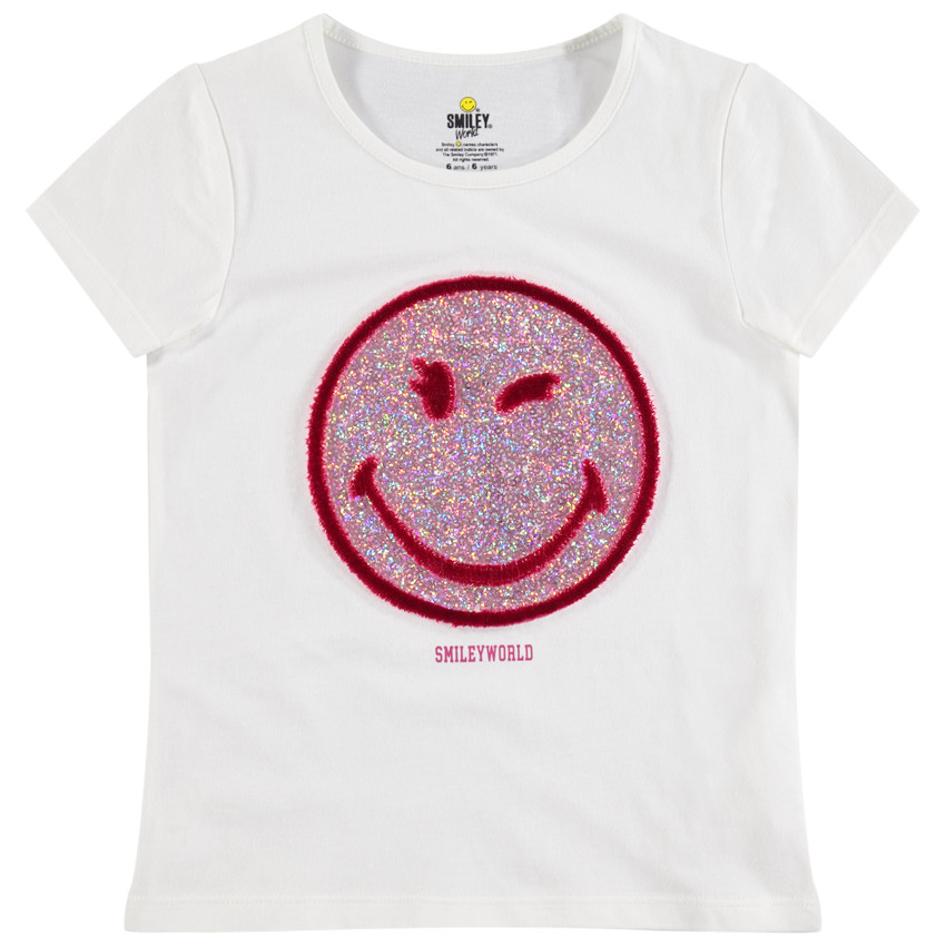 T-shirt manches courtes en jersey SmileyWorld à paillettes 
