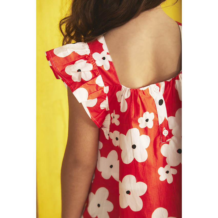 Robe manches courtes volantées imprimé fleurs pour fille 