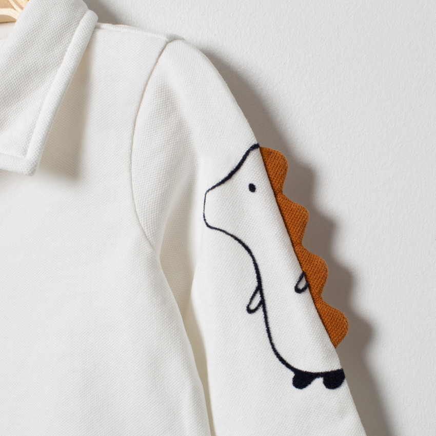 Polo manches longues à bandes et hérisson printé 