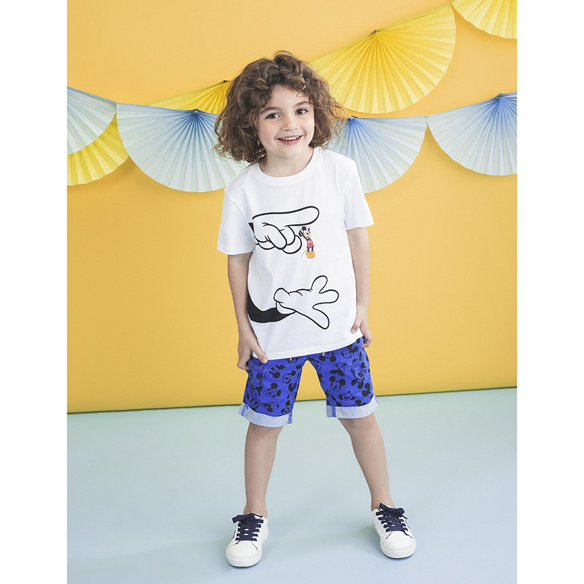 T-shirt manches courtes print mains et Mickey Disney 