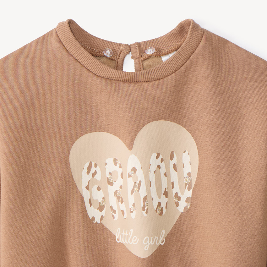 Sweat bébé fille oversize col Claudine amovible print fantaisie 