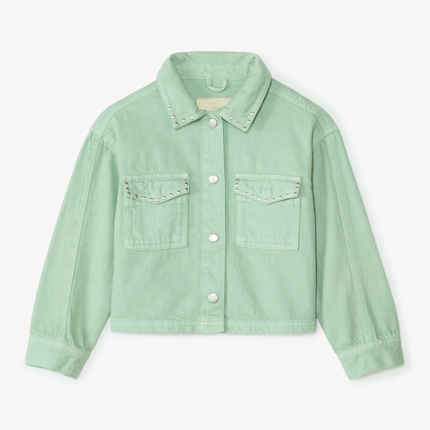 Veste en jean unie avec clous fantaisie pour fille 