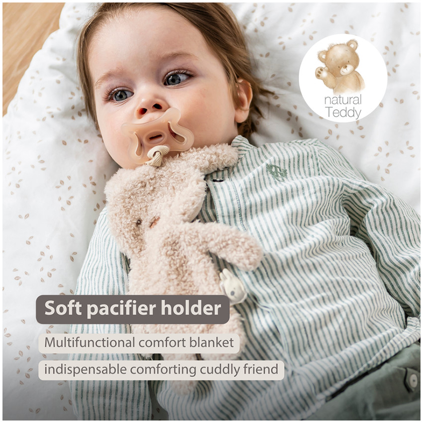 Doudou attache-sucette Lapin Teddy bouclette Ecru 