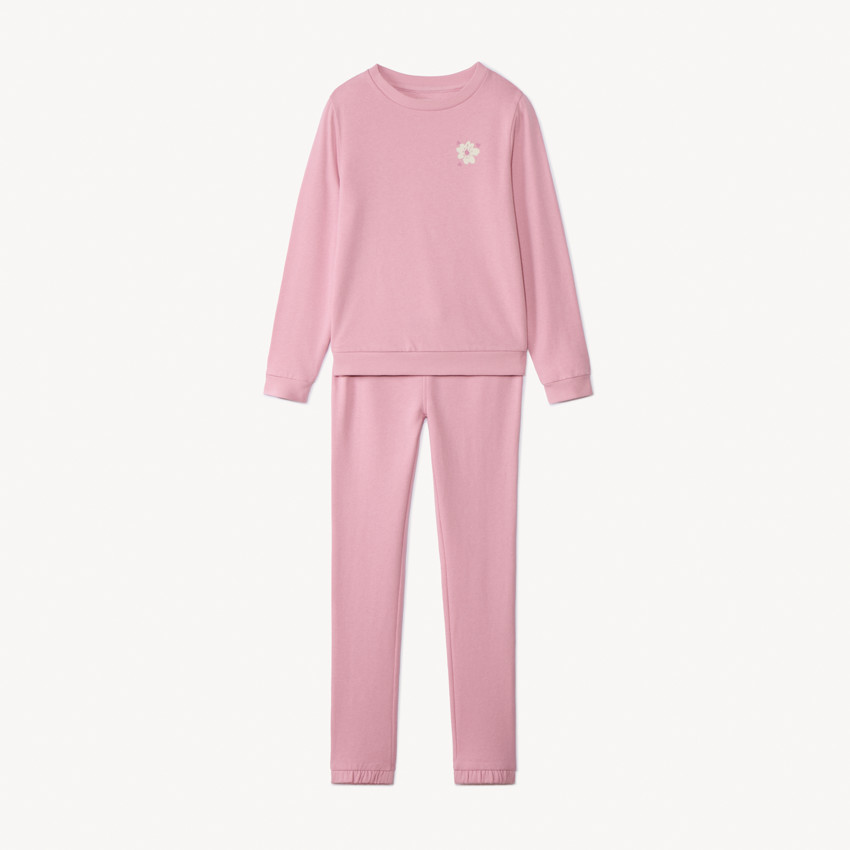 Ensemble jogging en molleton uni print fleur pour fille